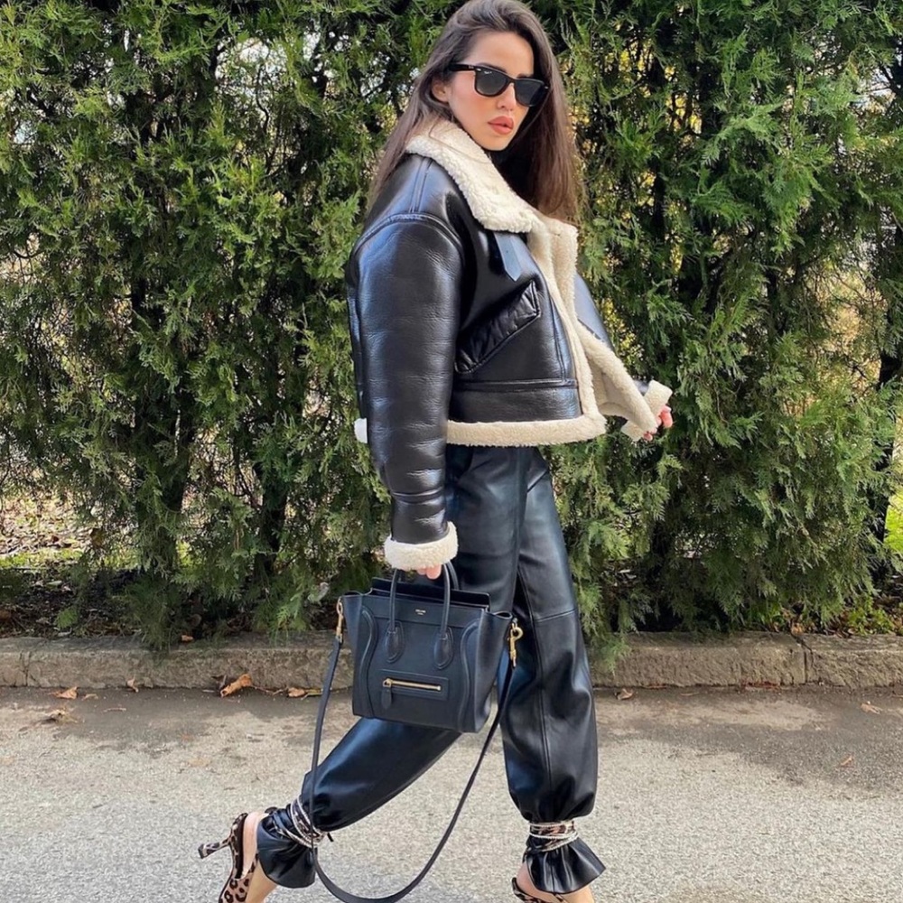 ❌SOLD❌🔥NWT ZARA Blogger's Fav Faux Leather Fleece Collar Jacket - Picture 8 of 17